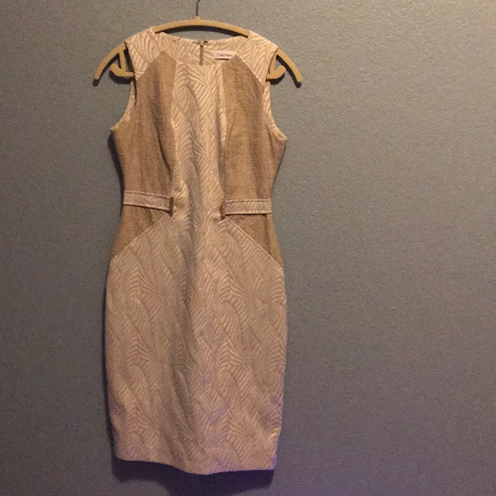 Calvin Klein tan dress.
